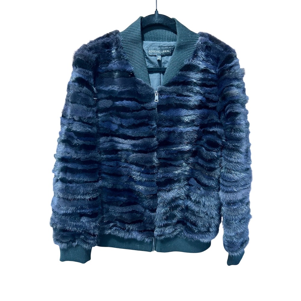 Adrienne Landau Real Mink Fur Coat Bomber Jacket Black & Deep Navy